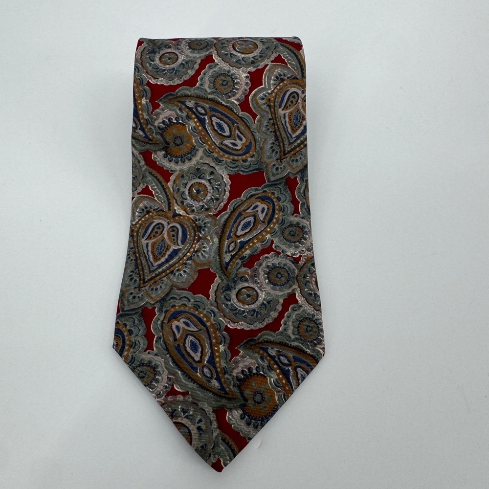 VTG Christian Dior Monsieur Paisley Silk Tie Red Gold Classic Made in USA Italy - Picture 3 of 8